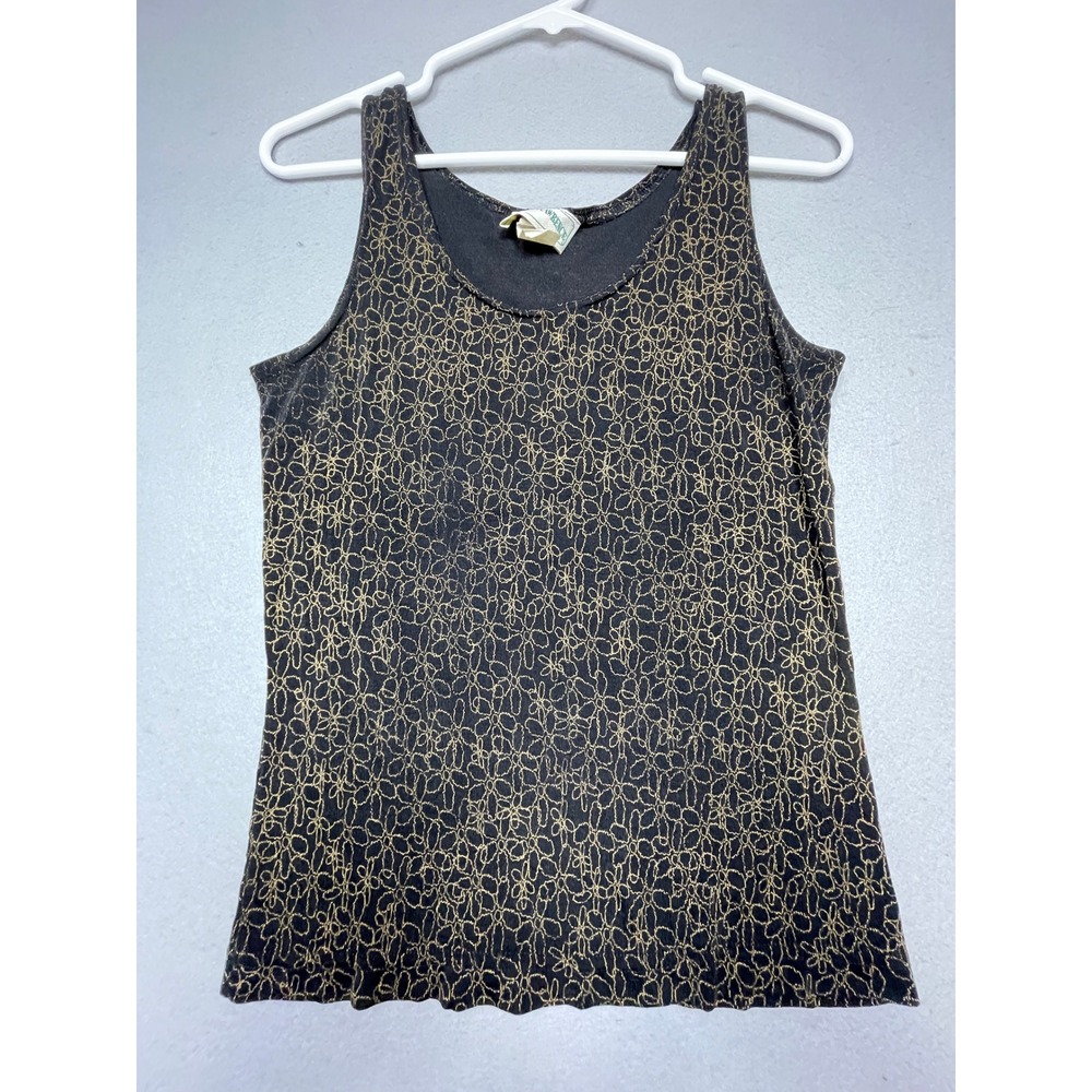 Frazier Lawrence Tank Top Nylon Spandex Black Gold Floral Small Women